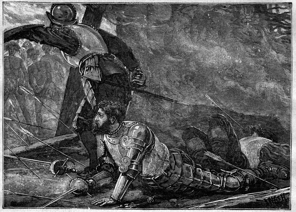 Smrt Juana z La Cosy - Smrt Juana de la Cosa (1460-1510) kartografa, dobyvatele a španělského průzkumníka v Cartageně, Kolumbie - rytina z roku 1887 od Unknown artist
