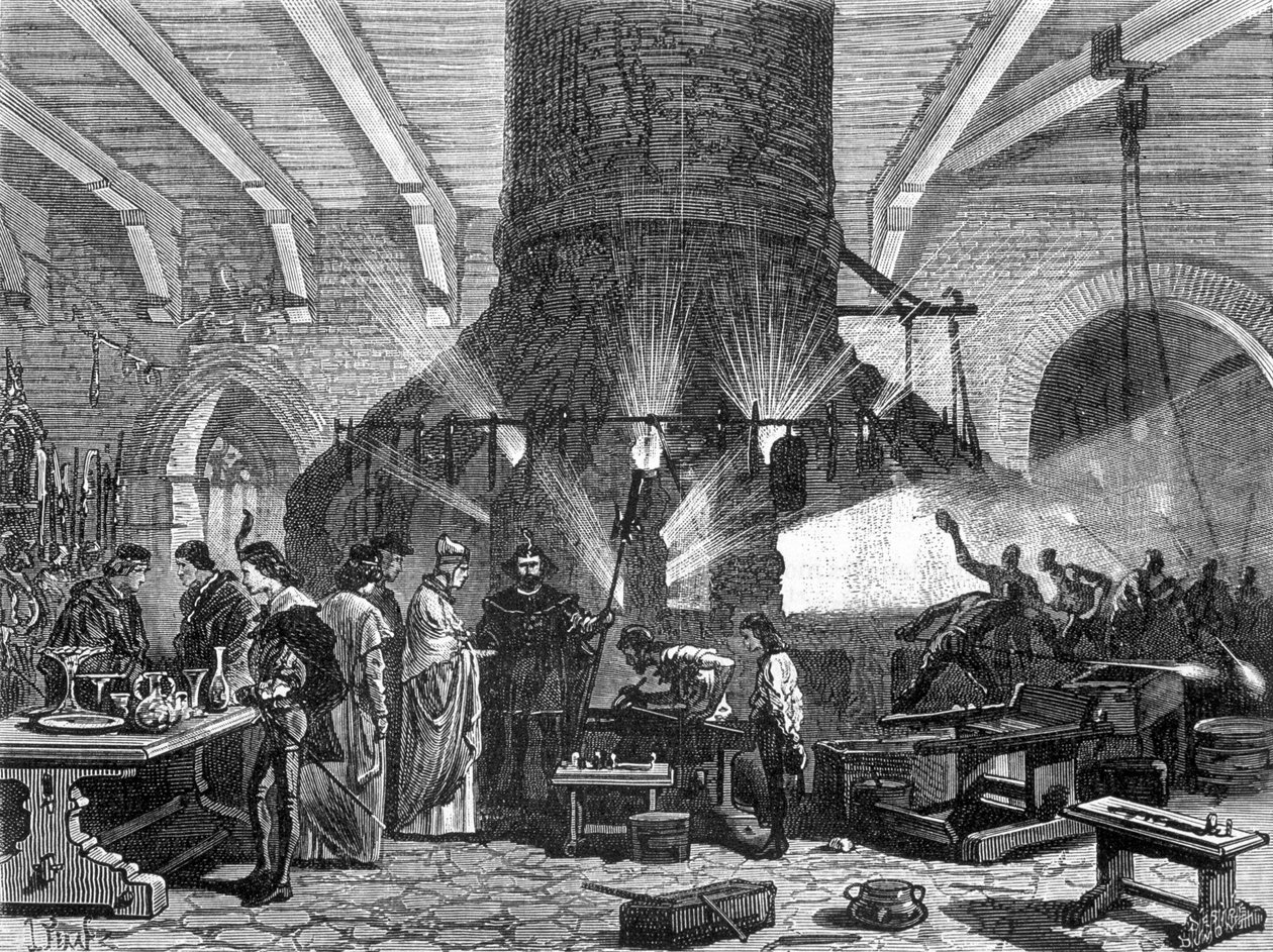 Benátský dóže na návštěvě sklárny Murano – v „Zázracích průmyslu““ od Louise Figuiera od Unknown artist