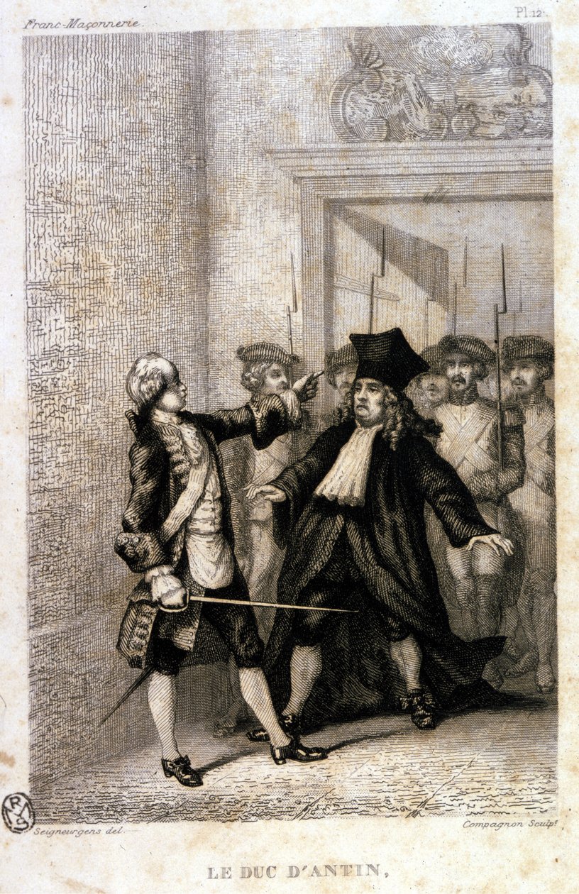 Vévoda z Antinu (Louis Antoine de Pardaillan de Gondrin, markýz, poté vévoda z Antinu) (1665 až 1736) v provinční zednářské velké lóži. od Unknown artist