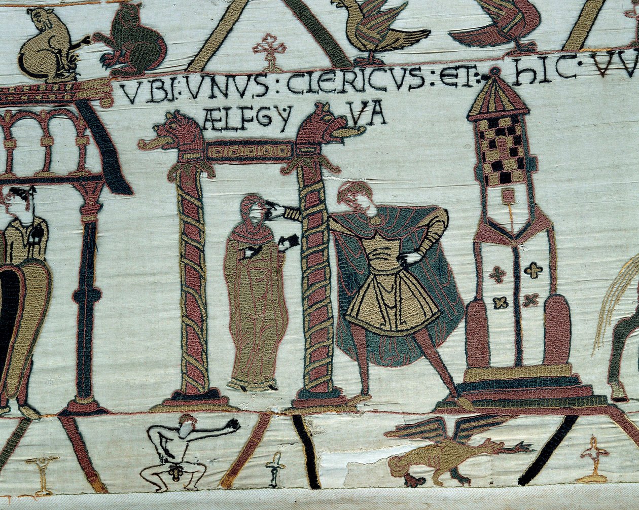 Vévoda z Normandie Vilém Dobyvatel (1027-1087) slibuje svou dceru Aelfgyve Haroldovi k sňatku Vlevo dole, znázornění nahého muže. Detail tapisérie z Bayeux nebo výšivky královny Mathildy od Unknown artist
