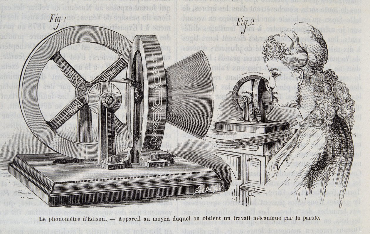 Edisonův fonometr - zařízení, pomocí kterého se získává mechanická práce řečí v „”Přírodě”” 1878. od Unknown artist