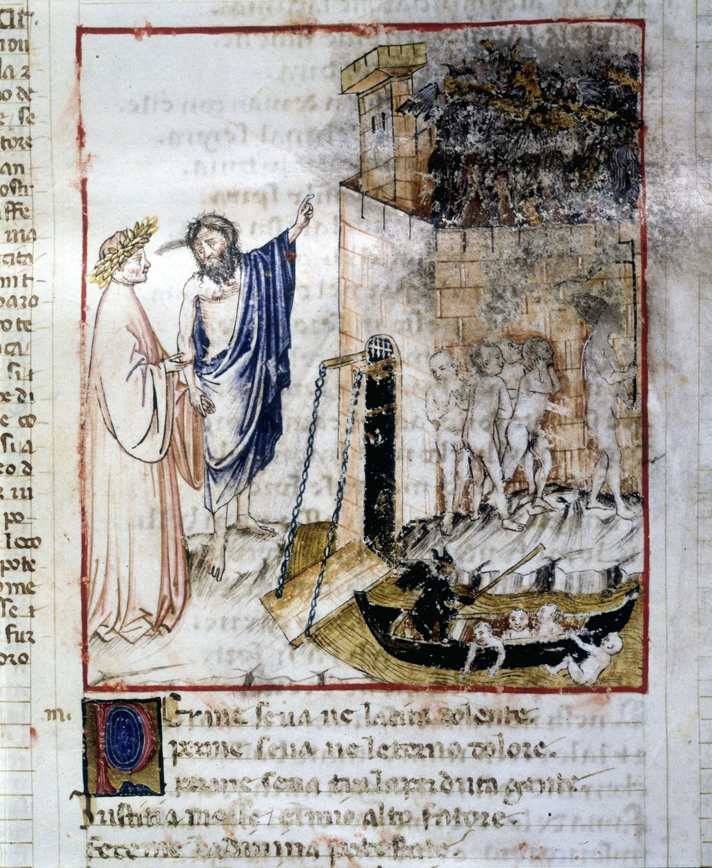 Vchod do podsvětí – v „Božské komedii“ od Dante Alighieriho, zmenšenina rukopisu ze 14. století, Bibl. Magistrát města Rimini. od Unknown artist