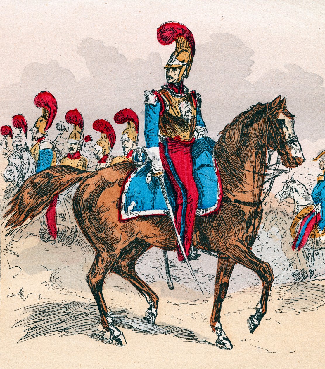 Francouzská armáda za vlády Ludvíka Filipa v letech 1830 až 1848 – Francouzští karabiniéři – rytina z roku 1882 v „“ Histoire de dix ans: 1830-1840““ Louis-Blanc (1811-1882) od Unknown artist