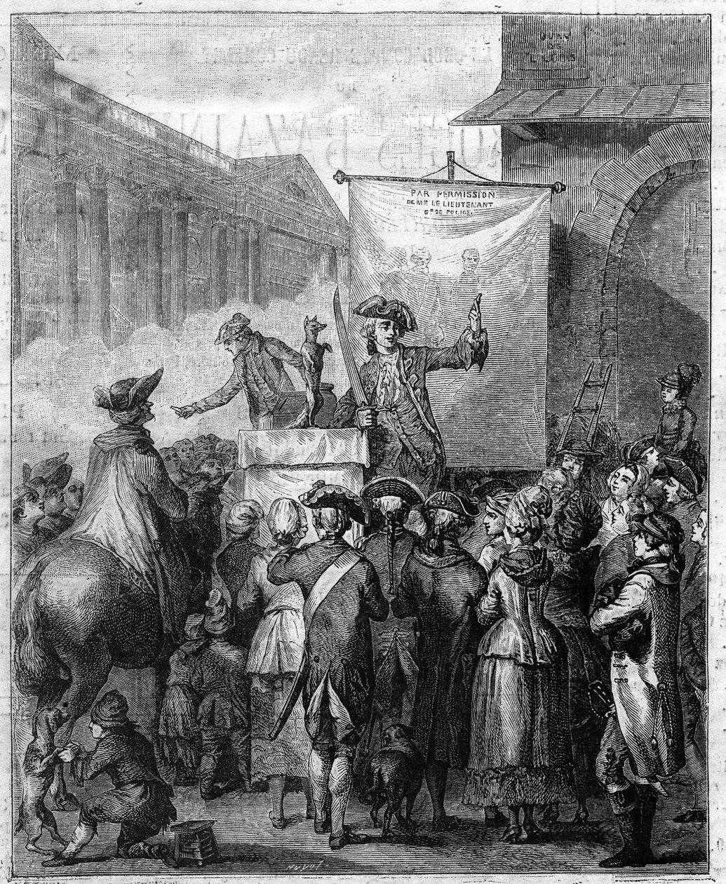 Francouzský šarlatán v 18. století. Rytina v „“Le XVIIIème siècle: mores, Uses et Kostýmy”” od Paula Lacroixe. od Unknown artist