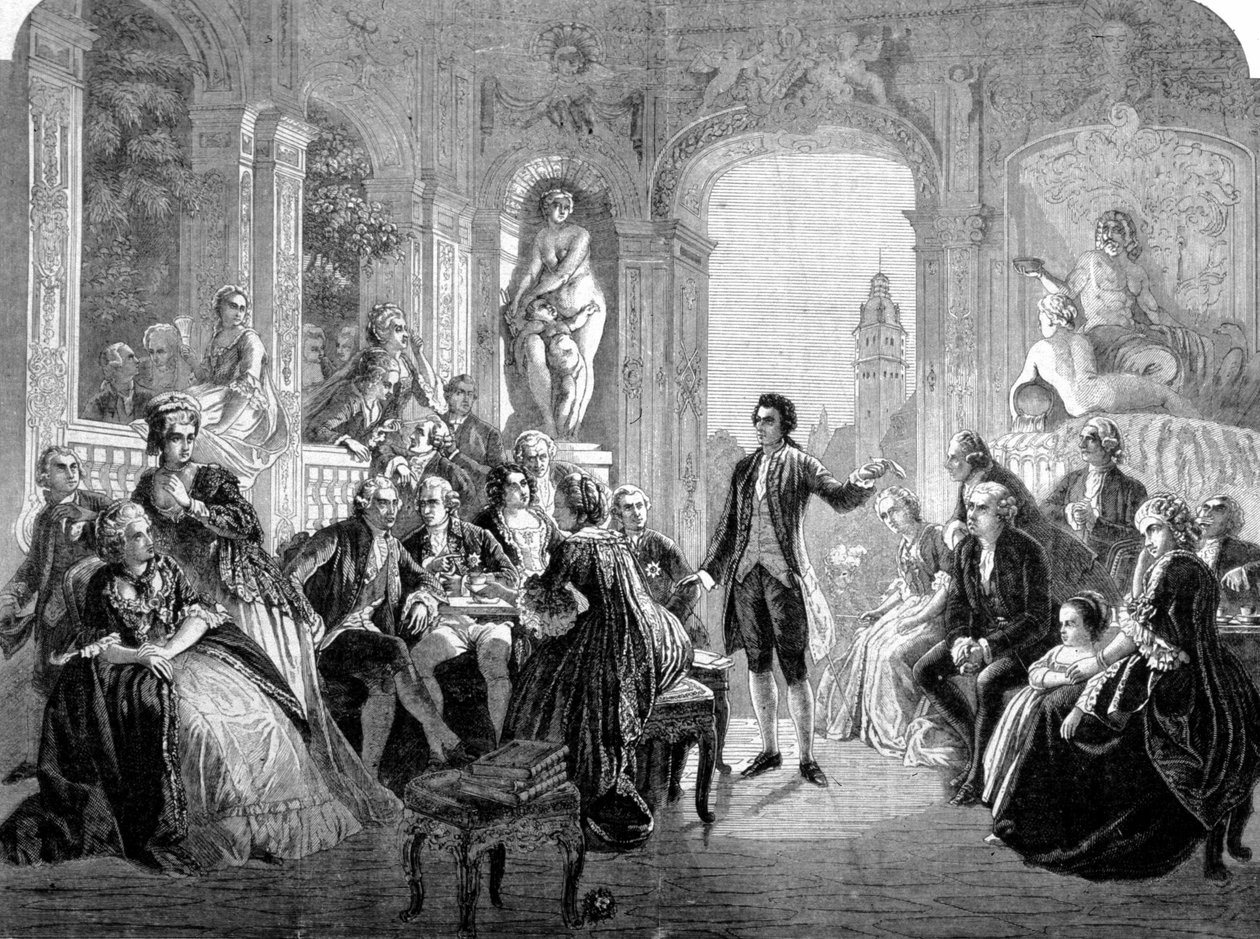 Německý básník Johann Wolfgang Goethe na dvoře markraběte Fridricha Bádenského. Rytina podle obrazu Federica Pechta. od Unknown artist