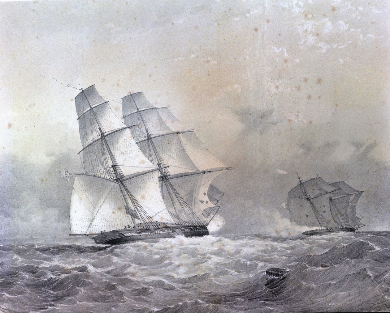 Brigantina HMS Acorn se 16 děly pronásledující Negriera Gabriela od Unknown artist