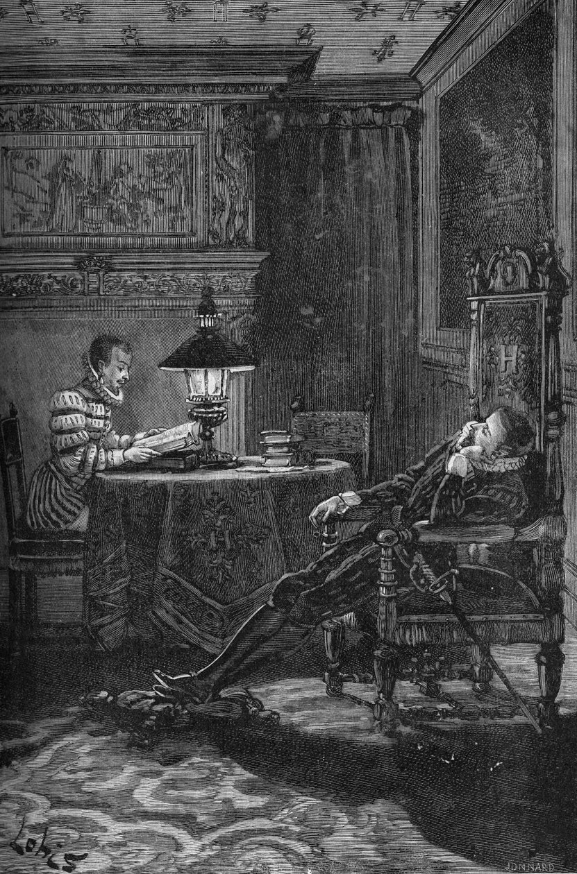 Čtení francouzského krále Jindřicha III. (1551-1589). Rytina 19. století. V „Histoire de France“ od Julese Micheleta od Unknown artist