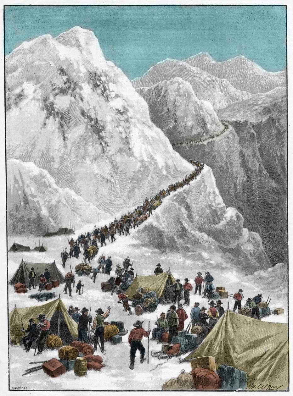 Zlatá horečka na Klondike – Hledači zlata překračující průsmyk Chilkoot během aljašské zlaté horečky od Unknown artist