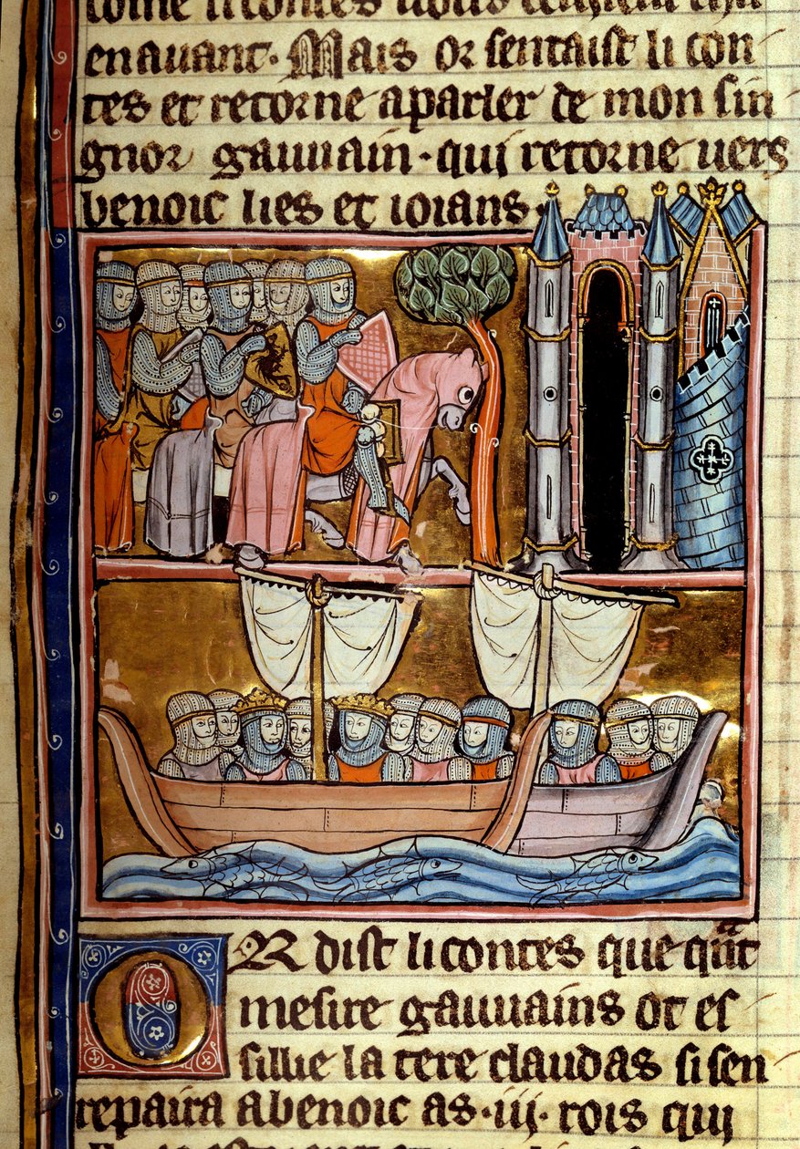 Rytíři odešli na křížovou výpravu. Miniatura převzatá z „“La quete du Holy Grail et la mort du roi Arthur““ od Roberta De Borrona (ou Boron) (1147-1170) Kolem roku 1280 Paříž, B.N. od Unknown artist