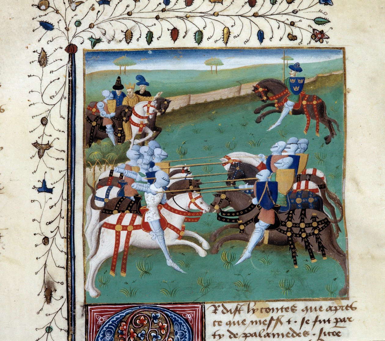 Rytíři kulatého stolu se účastní rytířského turnaje. Miniatura z rukopisu „Tristanův román“ od mistra Charlese z Maine od Unknown artist