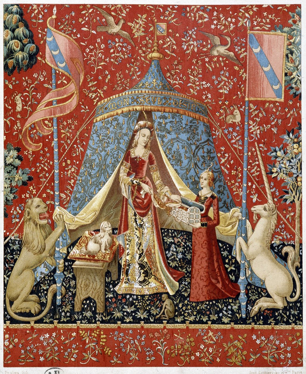 Dáma s jednorožcem. Reprodukce tapisérie z roku 1500 - faksimile od Unknown artist
