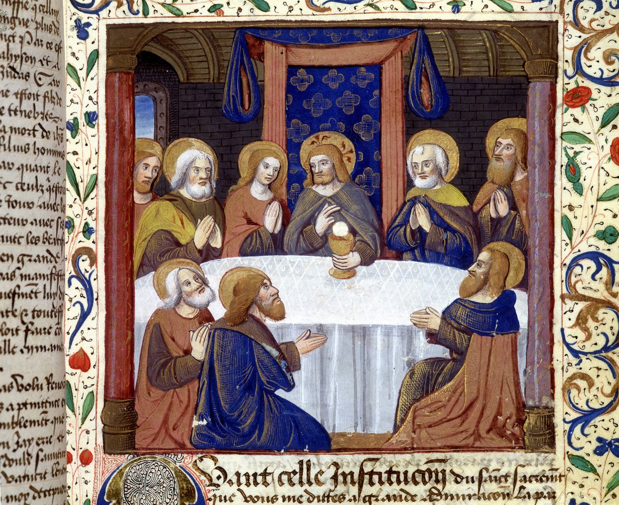 Poslední večeře. (Kristus obklopený svými apoštoly) - iluminace středověku, sd. od Unknown artist