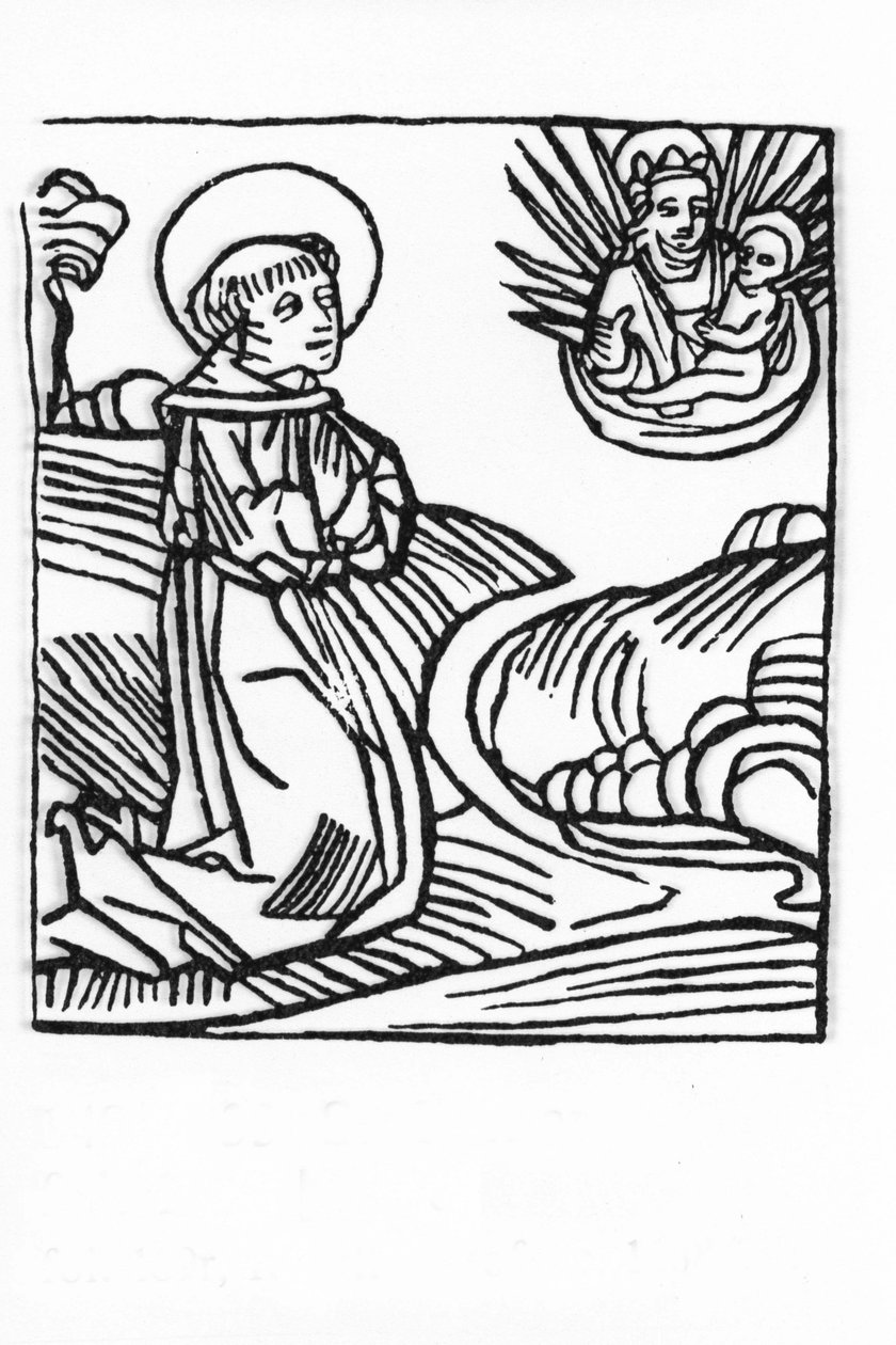 Život svatého Bernarda de Menthon (923 - 1008). Rytina z „Leben der Heiligen - sommerteil“ (Kniha světce) od Jacoba (Jakuba) z Voragine (1228-1298). Lubeck 1488. od Unknown artist
