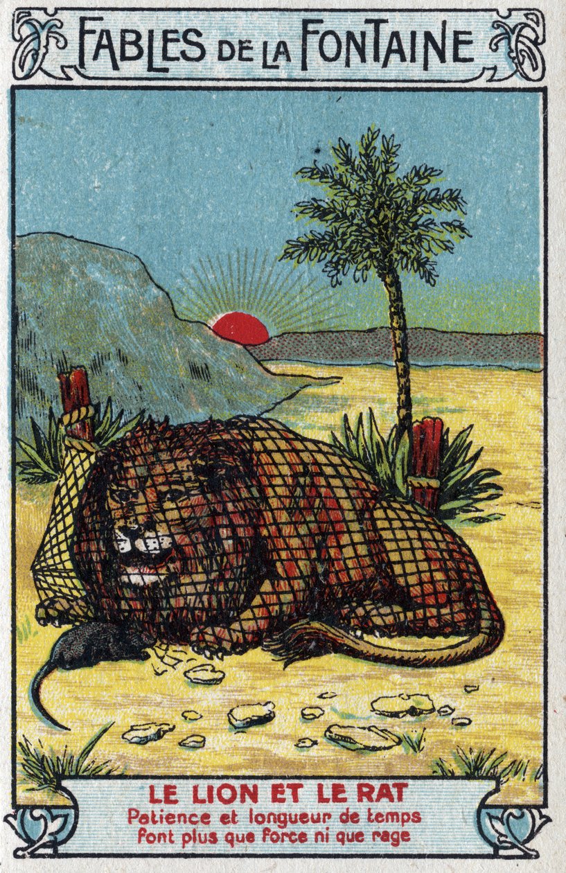 Lev a krysa - Bajky Jean de La Fontaine (1621-95) - Chromolitografie konce 19. století Soukromá sbírka od Unknown artist