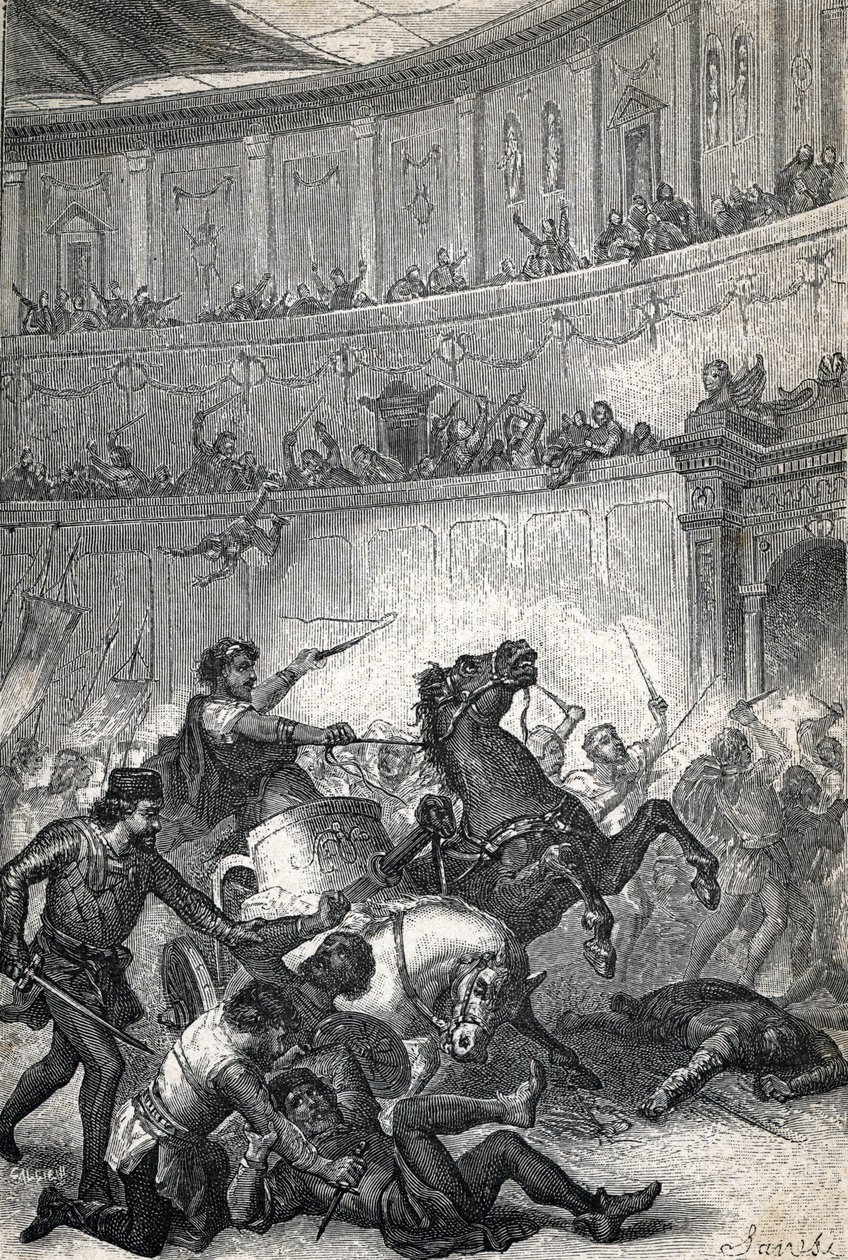 Masakr v Soluni v roce 390. Rytina 1884 od Unknown artist