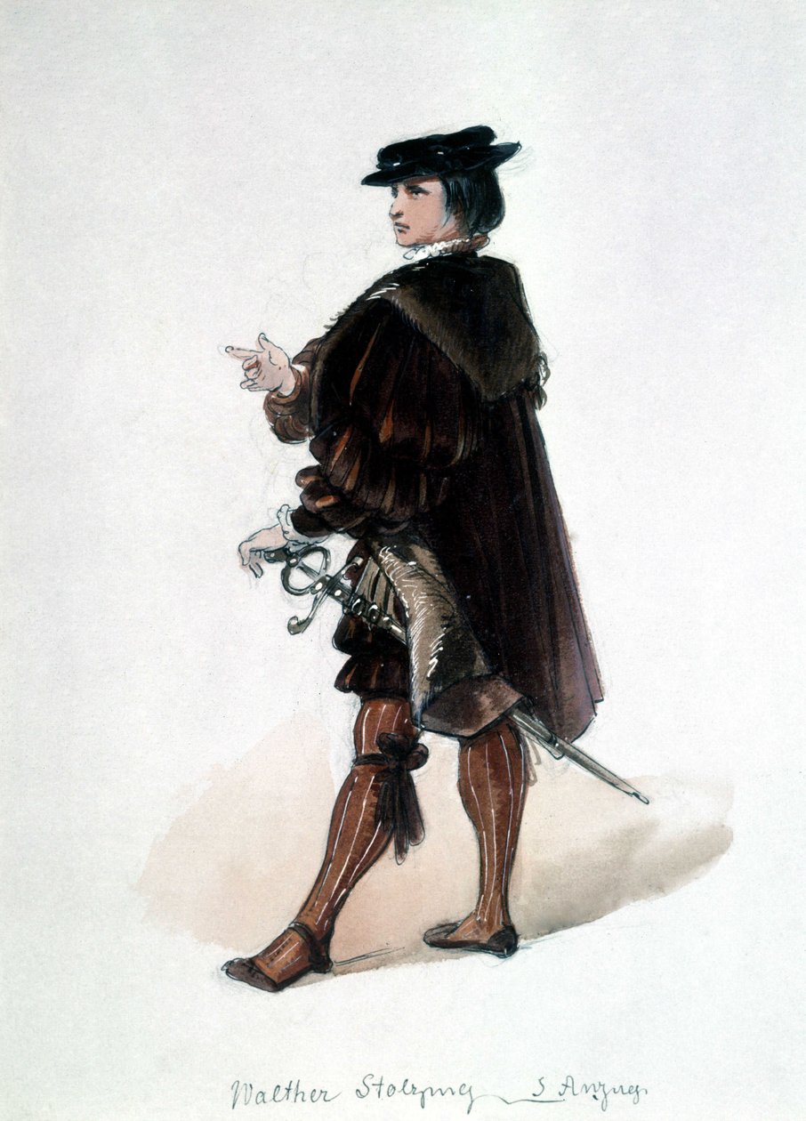 Mistři pěvci norimberští (Die Meistersinger von Nürnberg), opera vytvořil Richard Wagner: kostým Walther von Stolzing pro první představení. Wagnerovo muzeum Bayreuth. od Unknown artist