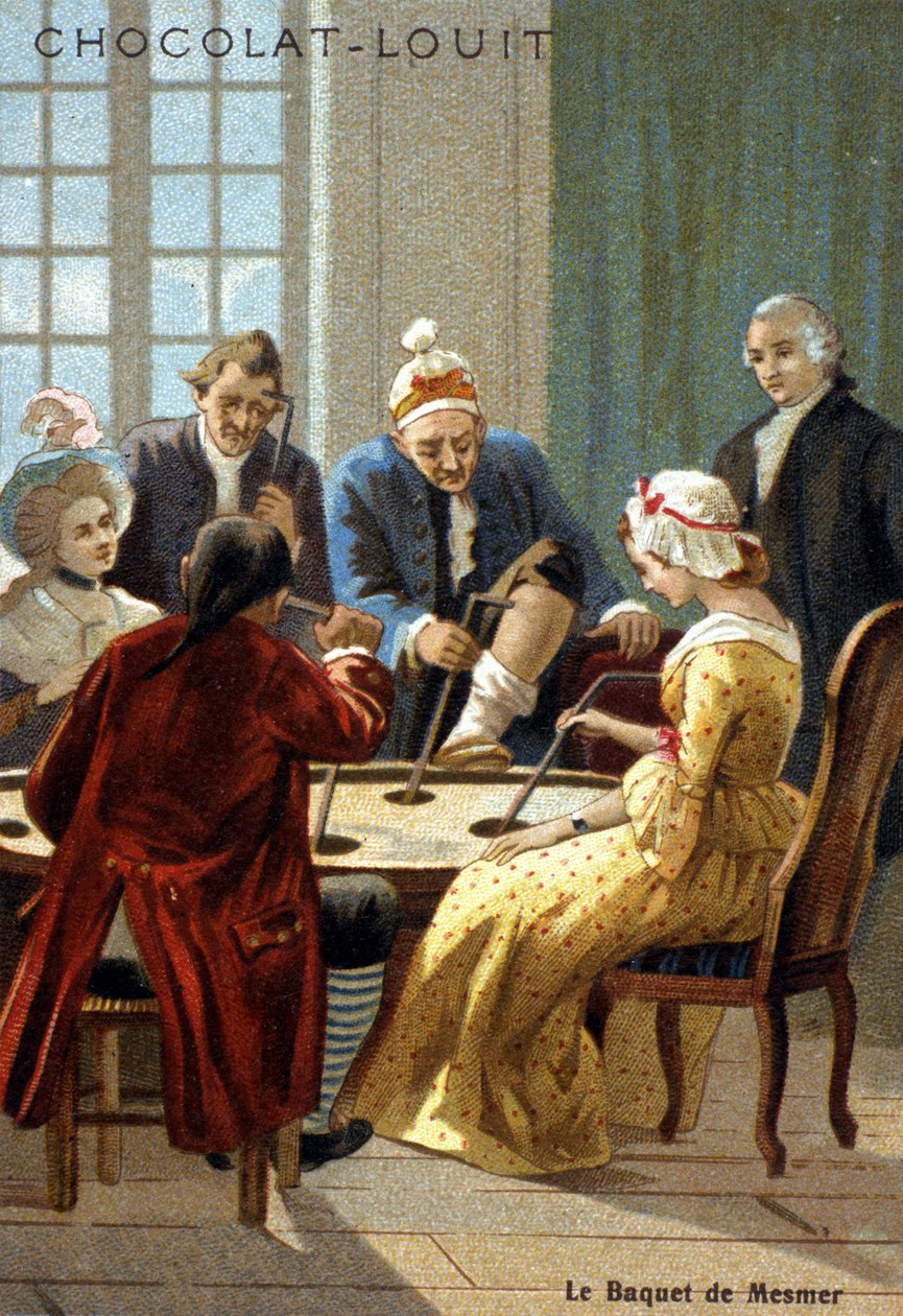 Kbelík Mesmer (Frederic Antoine Mesmer - Franz Anton Mesmer). Zkušenost Mesmera (1734 - 1815), německého lékaře, který tvrdil, že objevil „zvířecí magnetismus“. chromolitografie 19. století. od Unknown artist