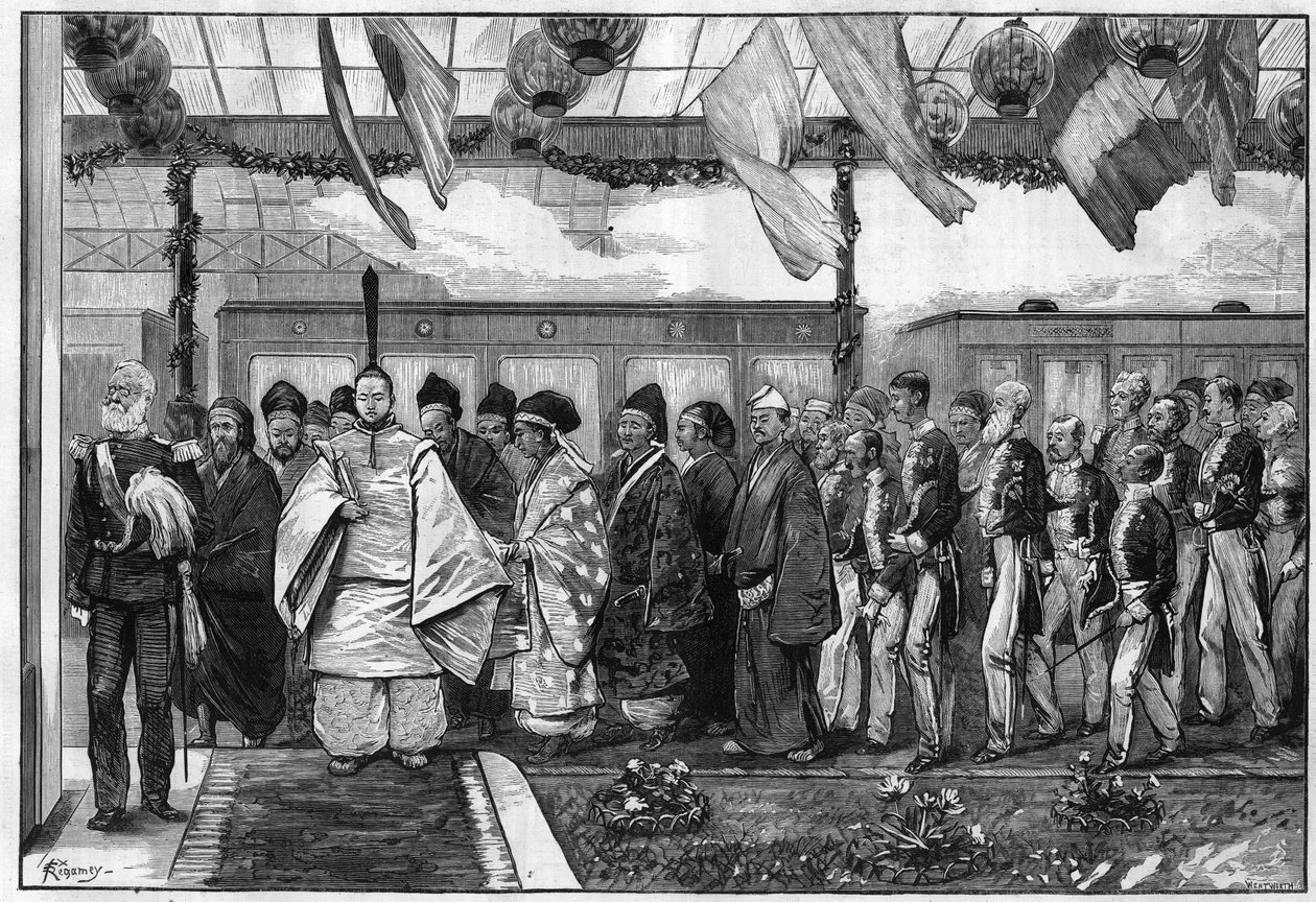 Mikado, duchovní vládce Japonska, slavnostně otevřel první železnici své země od Unknown artist