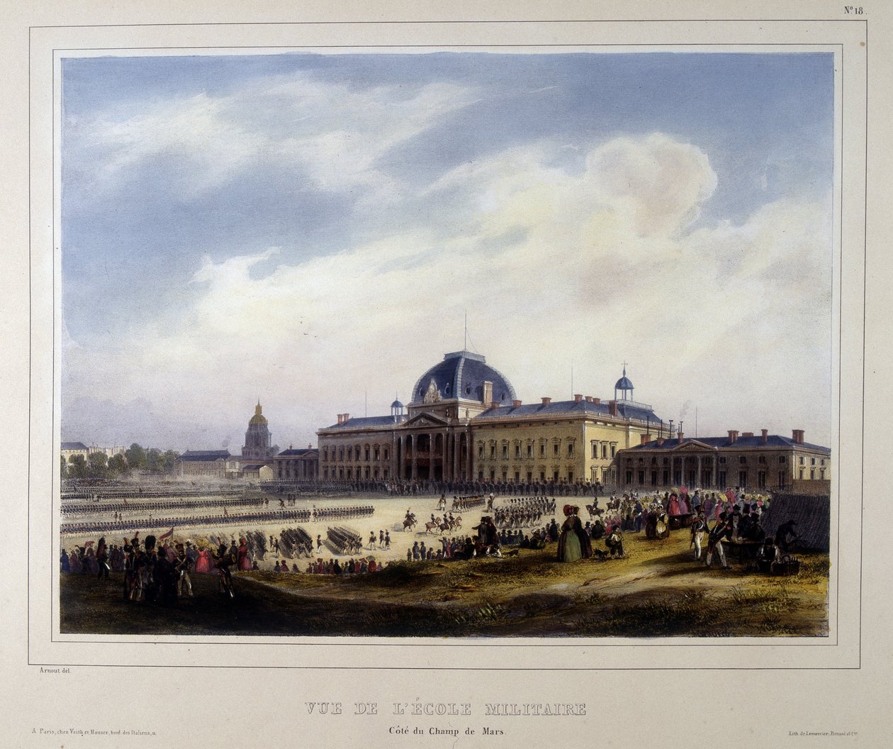 Vojenská škola Invalidovny, pohled na Champ de Mars od Unknown artist