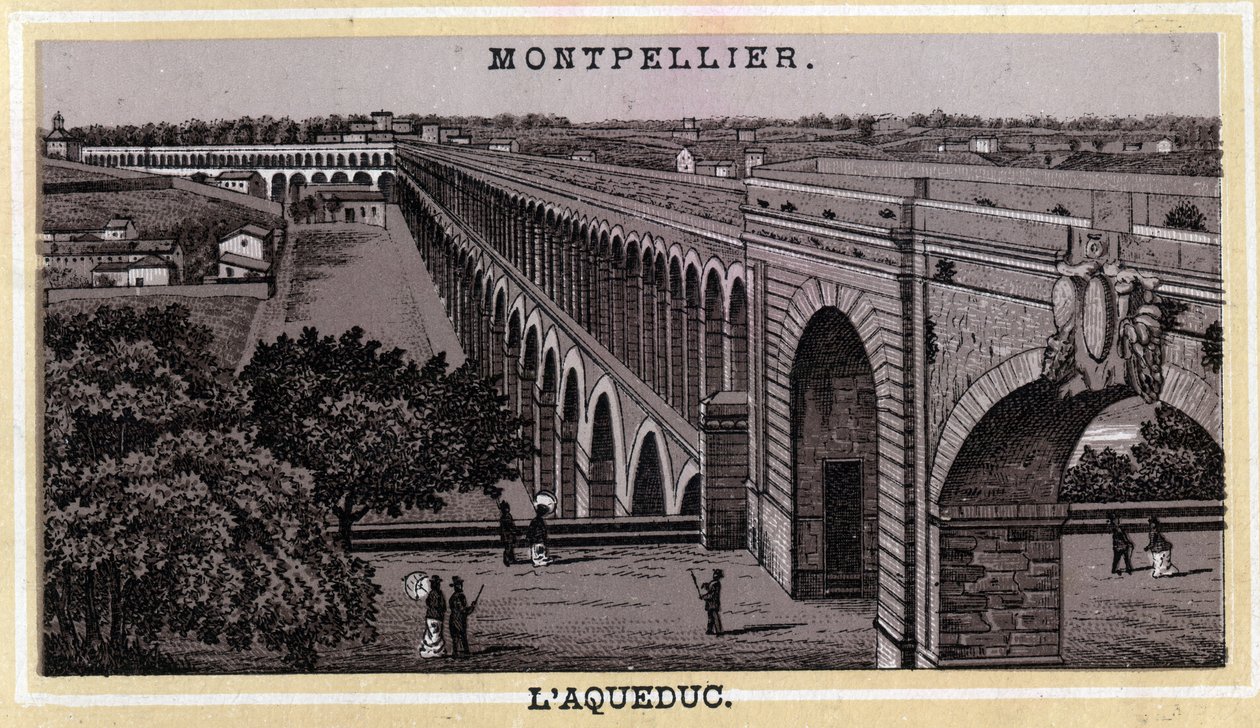 Montpellier Acqueduc (Herault, oblast Languedoc-Roussillon). Chromolitografie konce 19. století. od Unknown artist
