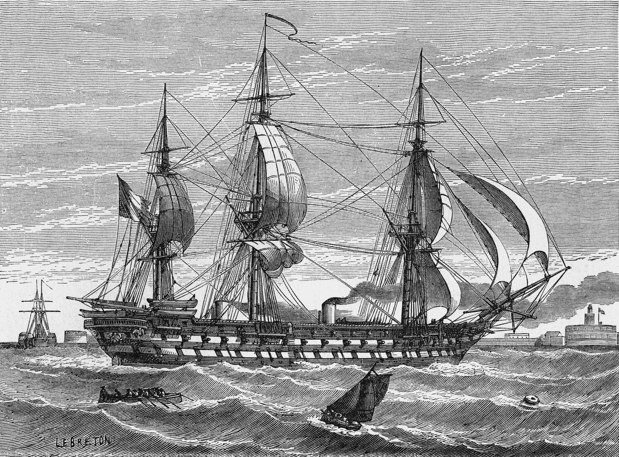 „Napoleon“, smíšená loď (vrtulová plachetnice) postavená Dupuy de Lome a Monem, spuštěna v Le Havru v roce 1849. In „Album de la Science““, Éditions Jouvet od Unknown artist