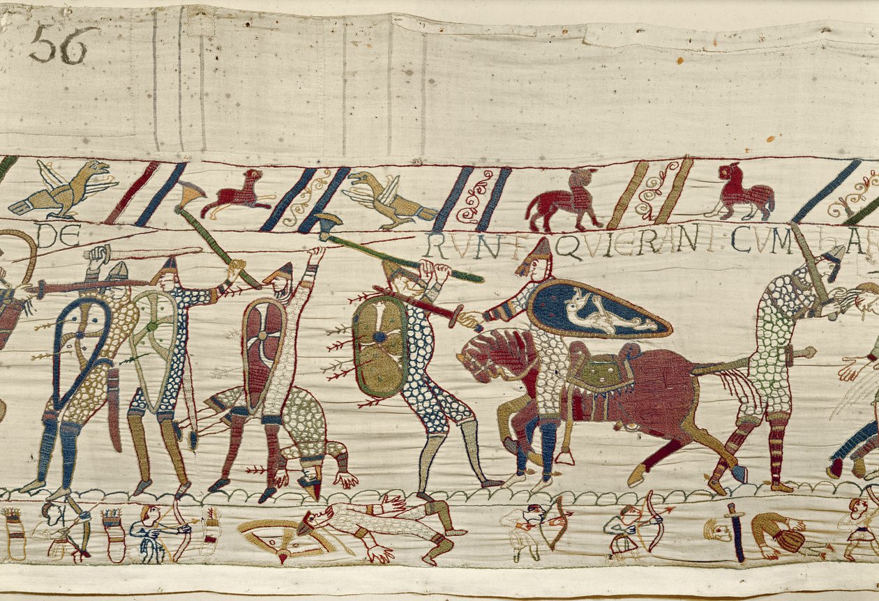 Normané bojují a zabíjejí ty, kteří byli s králem Haroldem, tapisérie z Bayeux (vlněná výšivka na plátně) od Unknown artist