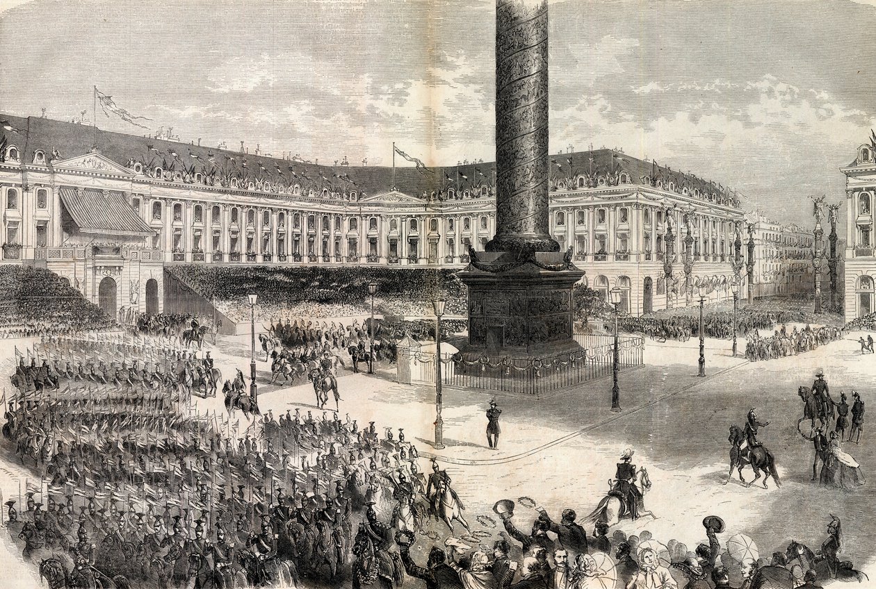 Paris Fetes, armáda Itálie poskvrňuje před císařem na náměstí Place Vendome - Guerre d