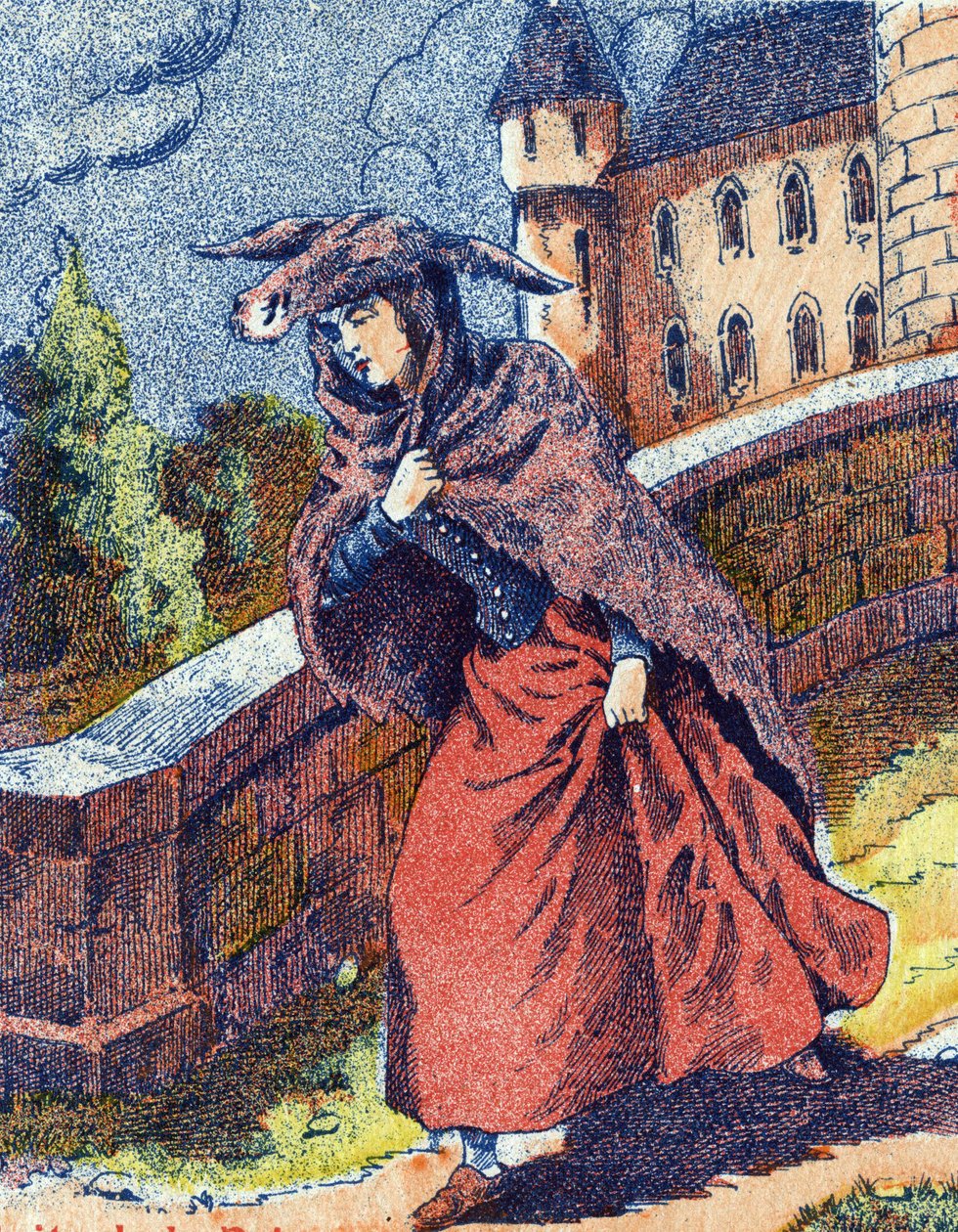 Princeznin let. Anonymní ilustrace k příběhu „Oslí kůže“ od Charlese Perraulta (1628-1703), francouzského spisovatele. Snímky Marcel Vagne, Jarville Nancy, nedatováno (konec 19. století). od Unknown artist