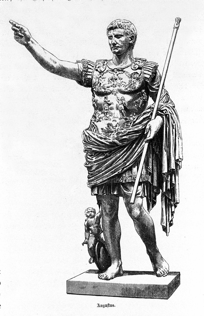 Římský císař Augustus (Octavian nebo Octavianus) (63 př.nl - 14), Rytina 19. století. od Unknown artist