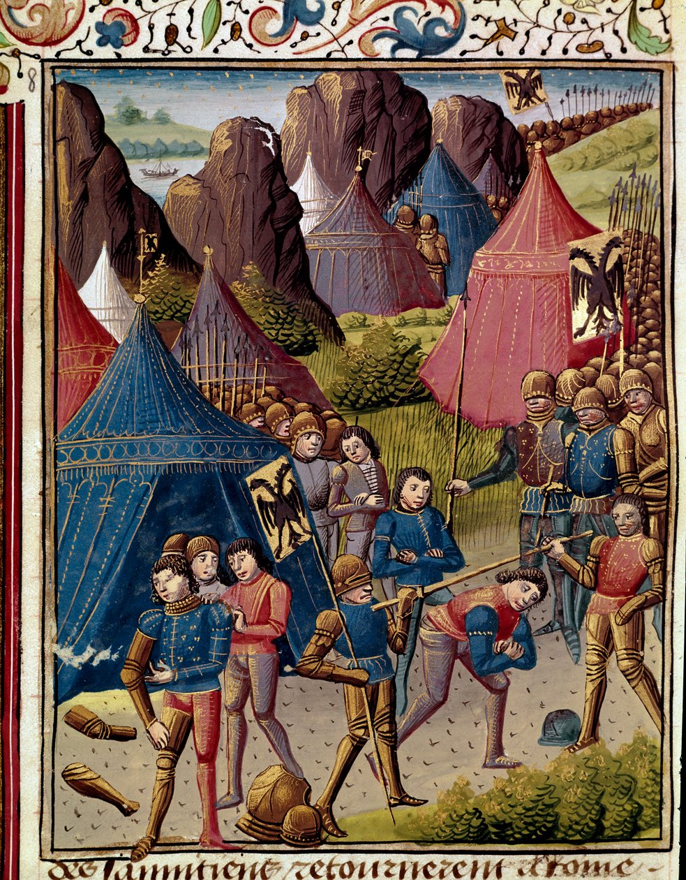 Samnité jdou do římské miniatury z „“římské historie““ (Ad urbe condita) od Tite Live (59 př. nl-17 n. l.) (Titus Livius), přeložil Pierre Bressuire (ms. 310) 1450-1500 Chantilly, Musee Conde od Unknown artist