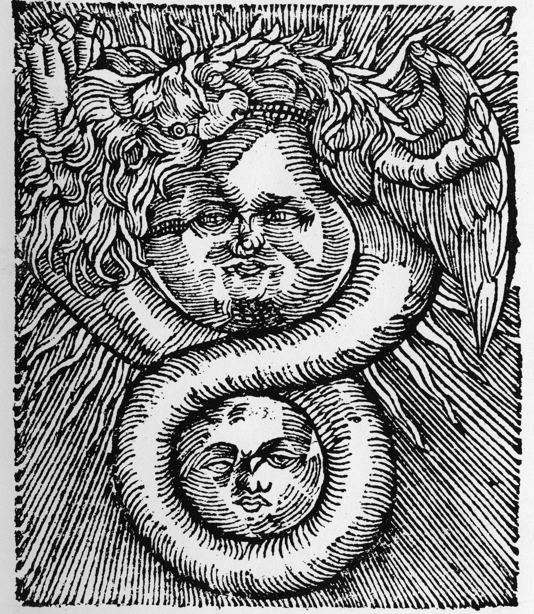 Slunce a Měsíc: sjednoceni drakem - rytina z díla Basila Valentina „Azoth filozofů“. Paříž od Unknown artist