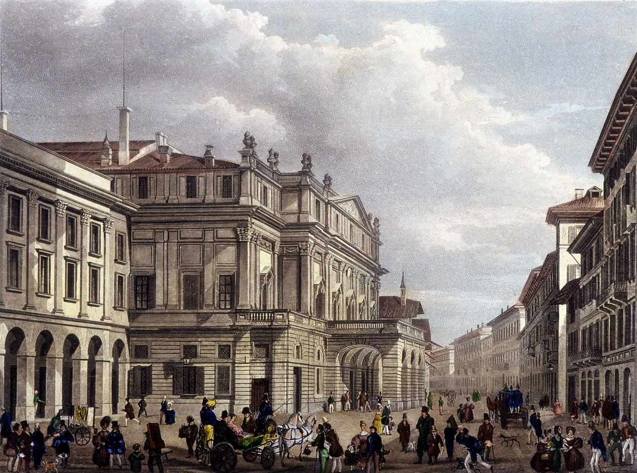 Teatro alla Scala v Miláně na počátku 19. století. Dobová rytina. Museo della Scala de Milan od Unknown artist