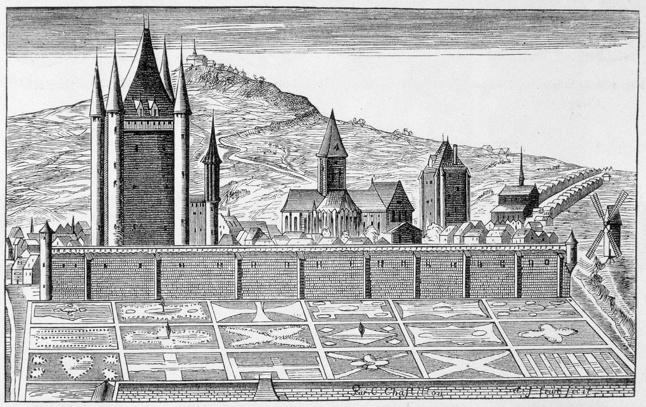 Věž chrámu, z tisku topografie Paříže - rytina od Unknown artist