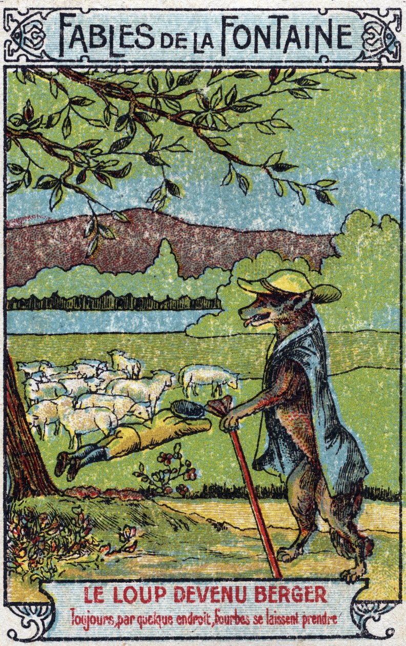Z vlka se stal Berger - Bajky Jean de La Fontaine (1621-95) - Chromolitografie konce 19. století Soukromá sbírka od Unknown artist