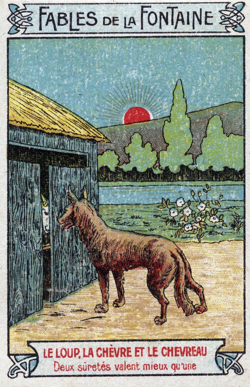 Vlk, Cheve a koza - Bajky Jean de La Fontaine (1621-95) - Chromolitografie konce 19. století Soukromá sbírka od Unknown artist