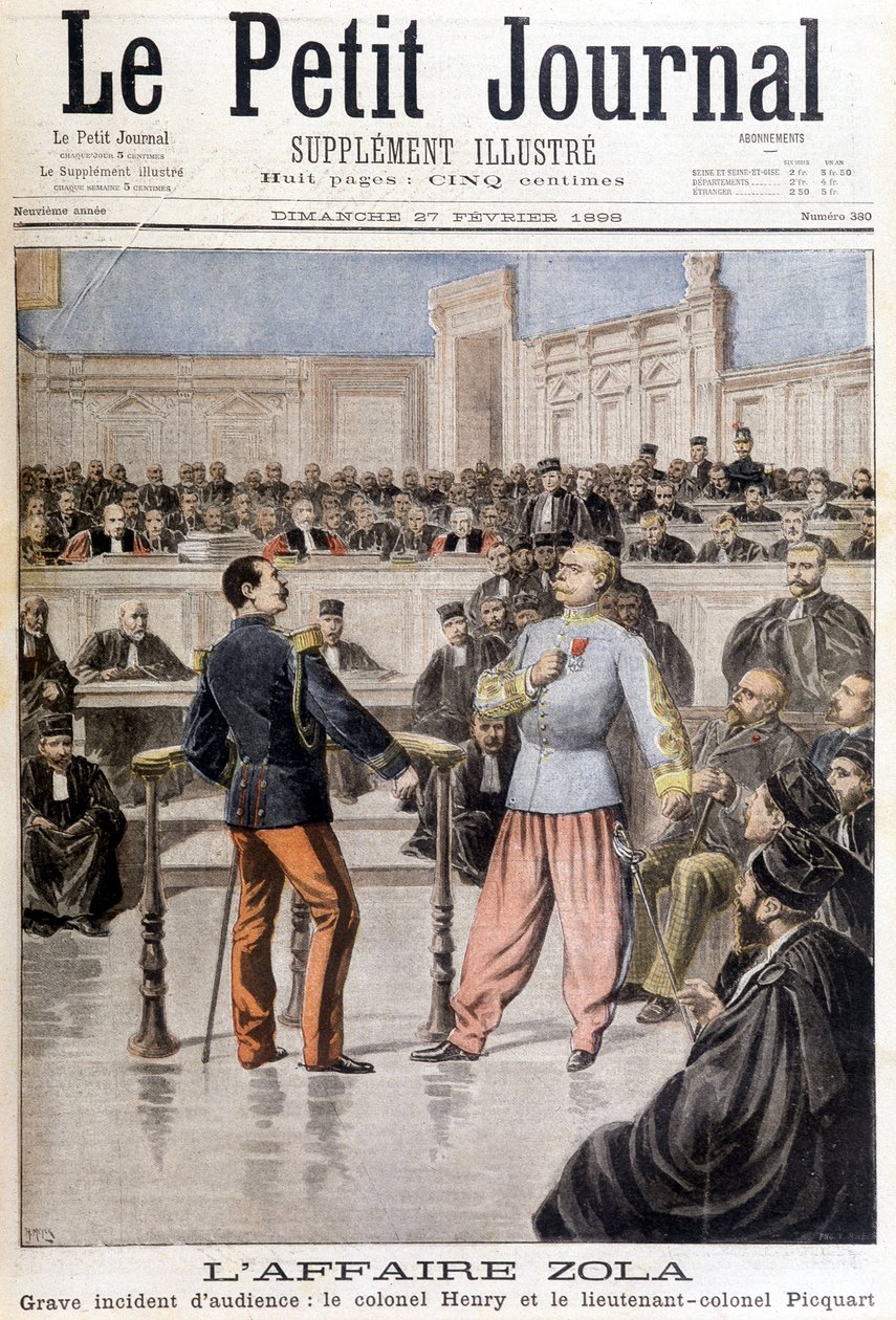 Případ Zola: vážný incident slyšení mezi plukovníkem Hubertem Henrym (1846-1898) a podplukovníkem Georgesem Picquartem (1854-1914) - v „“Le Petite Journal““ ze dne 27.2.1898 od Unknown artist