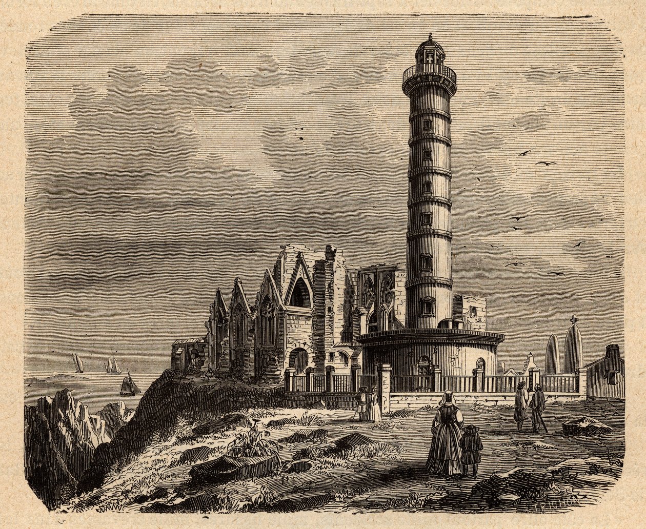 Opatství Saint Mathieu de Fine Terre - Bretonské opatství - Abbaye Saint-Mathieu de Fine-Terre - rytina „“ PATRIE““ - PECTUREQUIREQUE POPIS FRANCIE V 6 SVAZTECH LUCIEN HUARD - konec 19. stol. od Unknown artist
