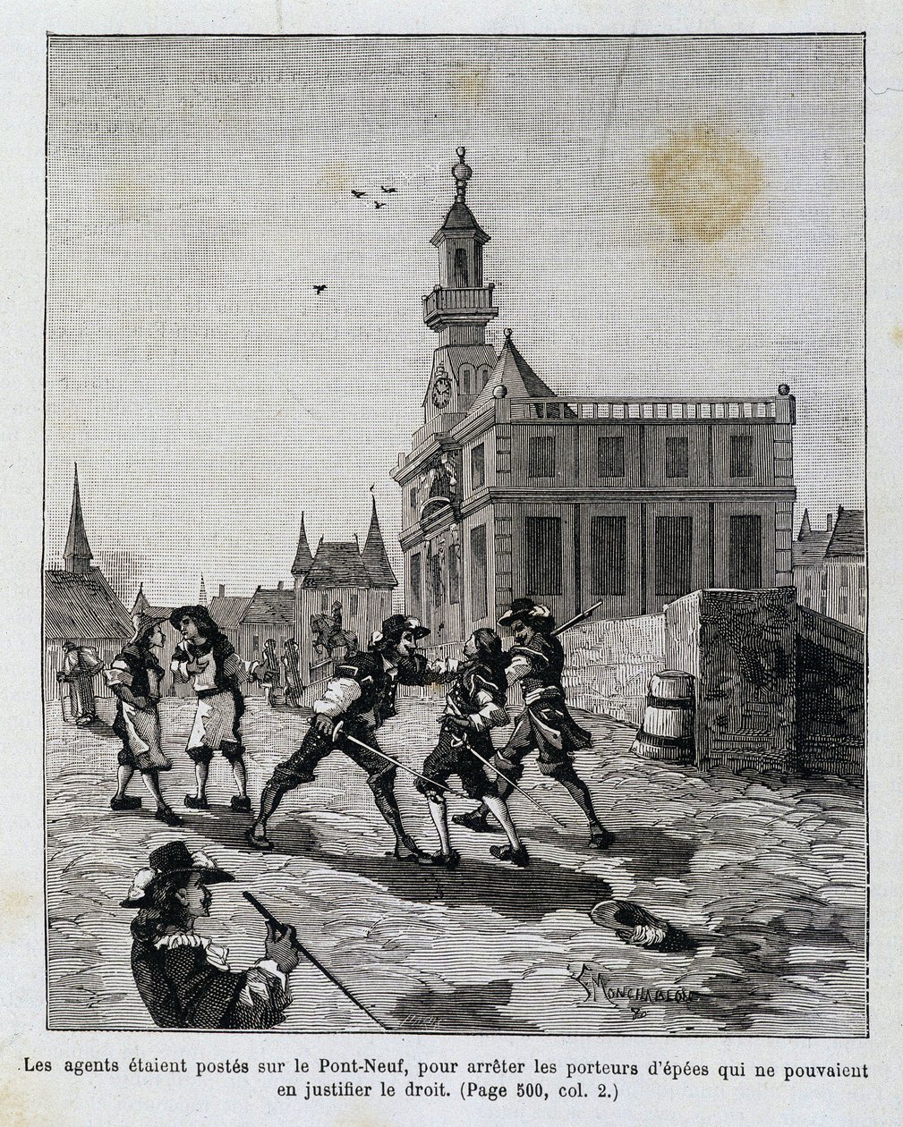 Agenti byli umístěni na Pont Neuf, aby zastavili ty, kteří nemohli ospravedlnit své právo. od Unknown artist