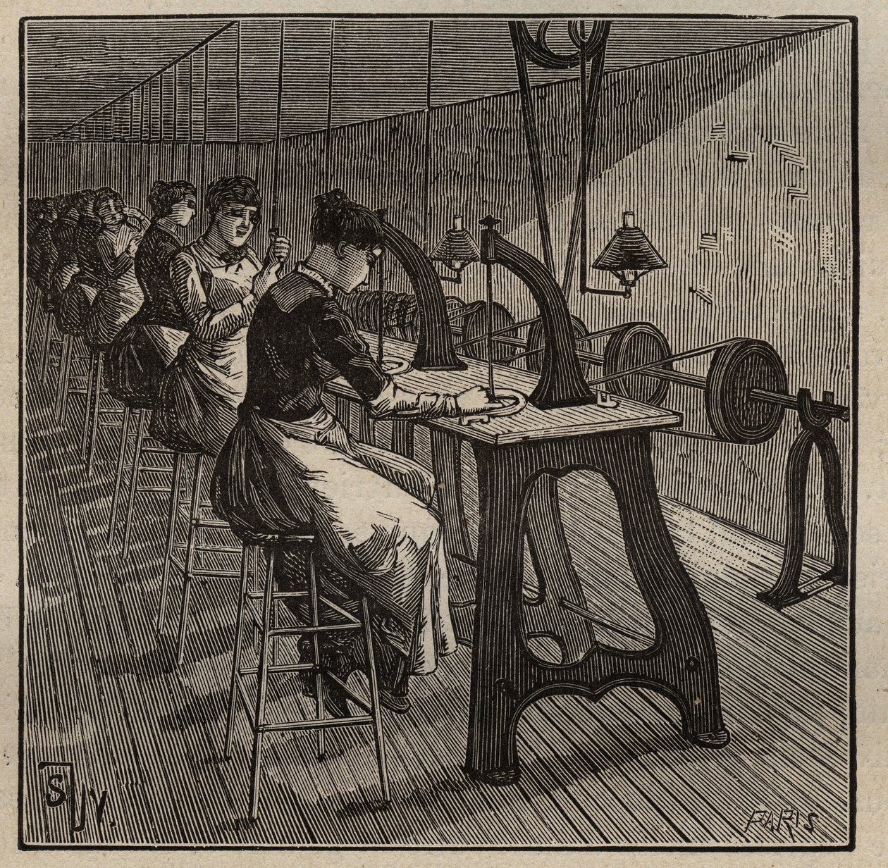 Umění lapidária: fasetování a leštění diamantu. Rytina z roku 1885 v „“Les arts et metiers illustres““ od Adolphe BITARDA. od Unknown artist
