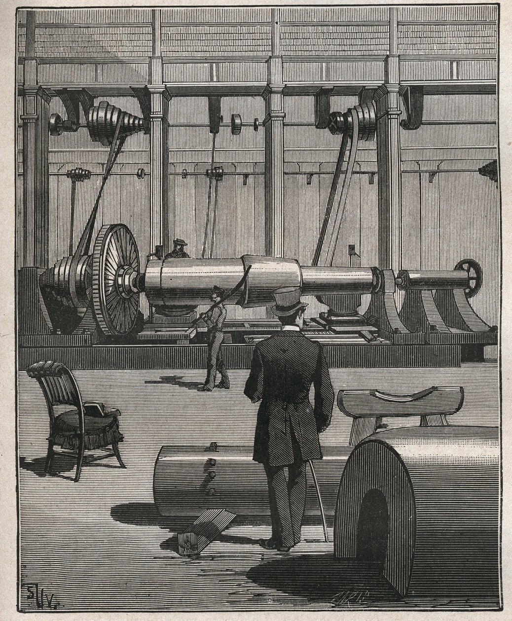 Umění prohlídky: střílet z ocelového monstrózního děla. Rytina z roku 1885 v „“Les arts et metiers illustres““ od Adolphe BITARDA. od Unknown artist