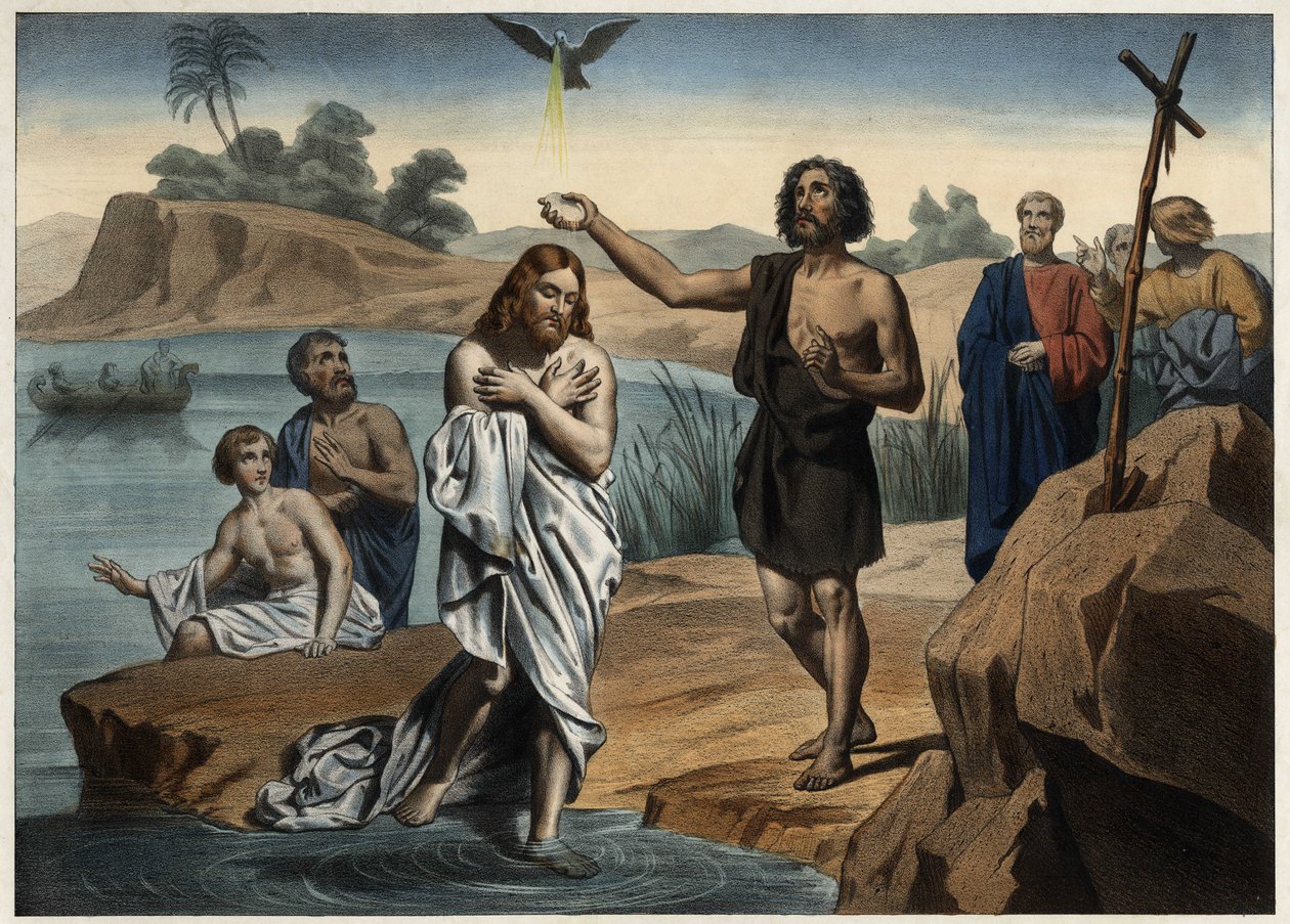 Křest Kristův. Anonymní rytina z poloviny 19. století. od Unknown artist