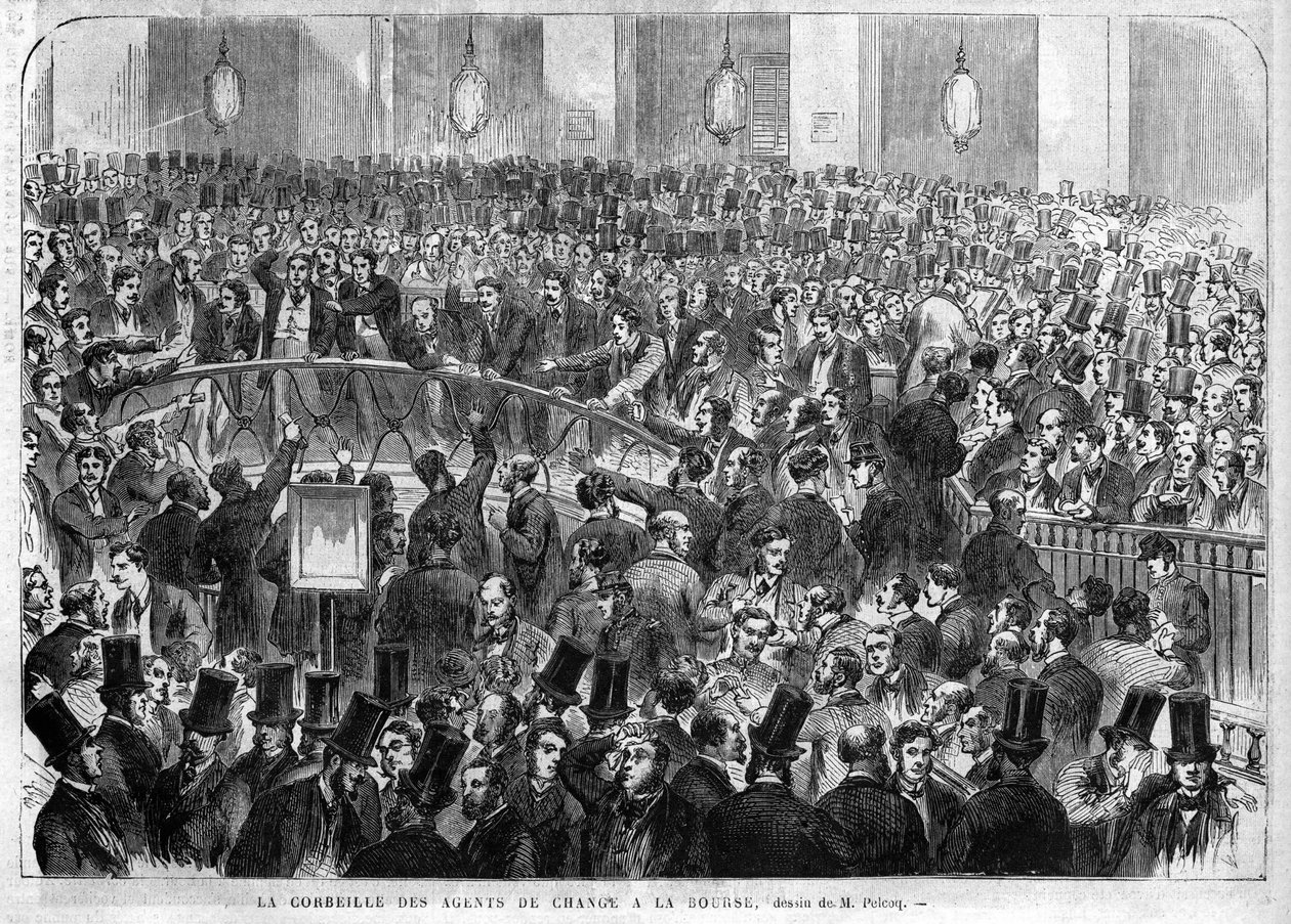 Koš devizových agentů na pařížské burze v roce 1867. od Unknown artist