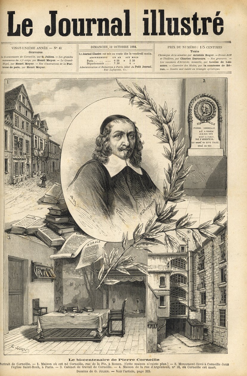 Dvousté výročí Pierra Corneille - Le bicentenaire de Pierre Corneille - rytina v „Le journal illustrious““ z roku 1884 od Unknown artist