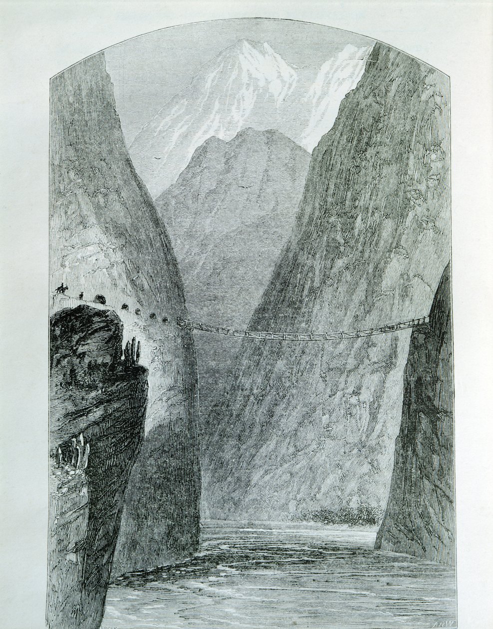 Most přes řeku Apurimac, rytina. Peru od Unknown artist