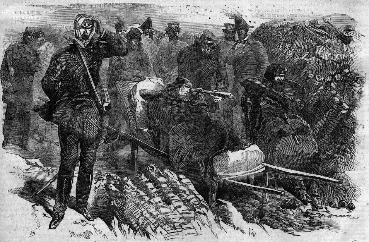 Zajetí Magdaly v Etiopii dne 13.04.1868: jednotky generála Roberta Cornelise (Corneliuse) Napiera (1810-1890) zaútočily na pevnost Habeška - Napier a její štáb před Magdalou v roce 1868 od Unknown artist