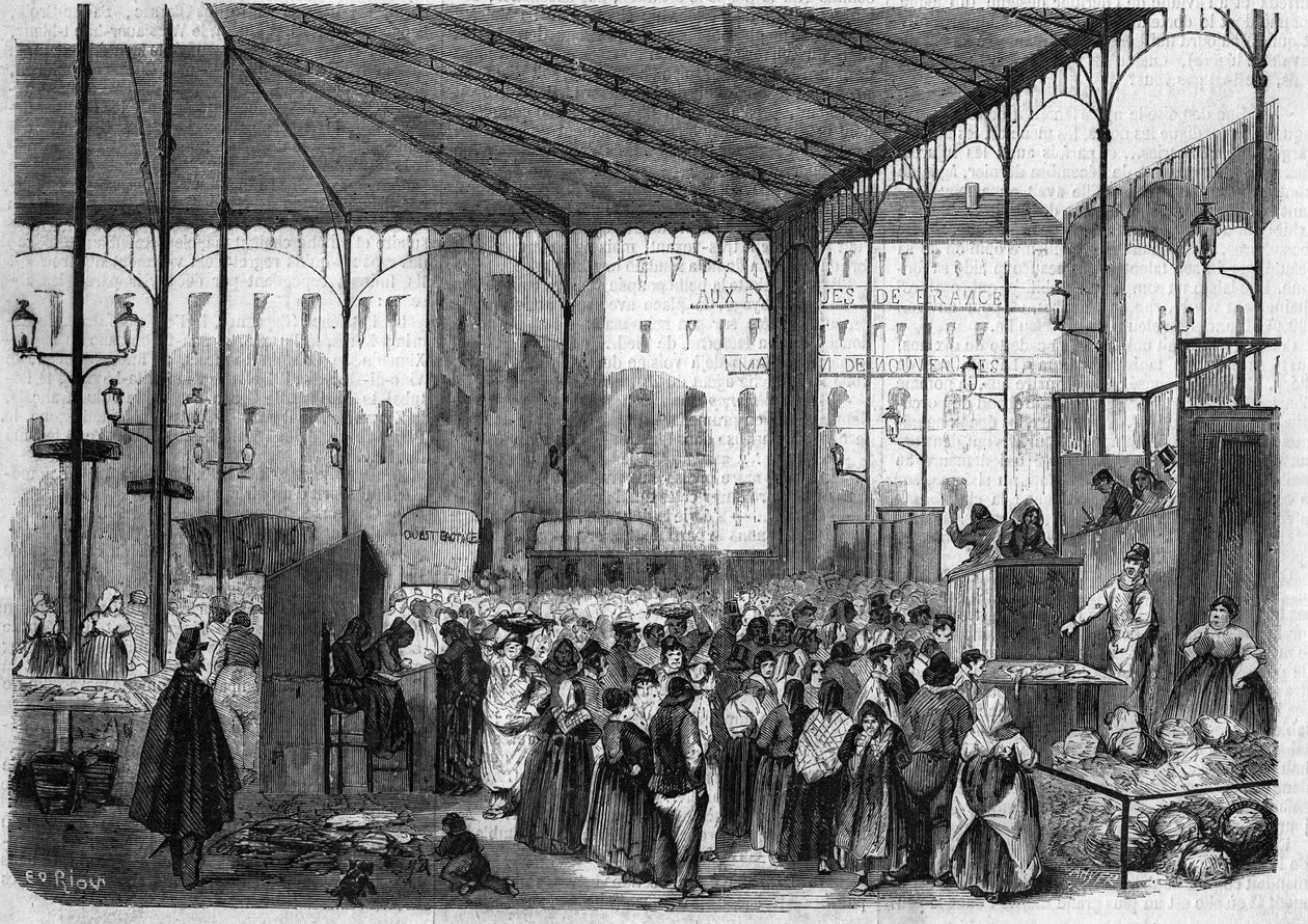 Centrální trh v Paříži: rybí trh v roce 1858. od Unknown artist