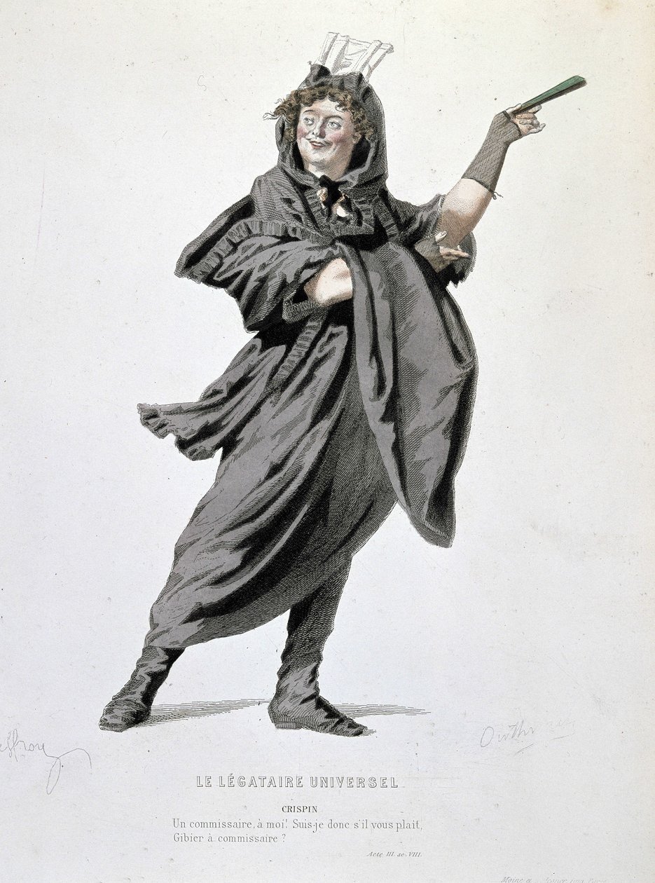 Postava Crispina v „Univerzálním legatáři“ (1708) od Jeana Françoise Regnarda (1655 - 1709). Rytina 19. století. od Unknown artist