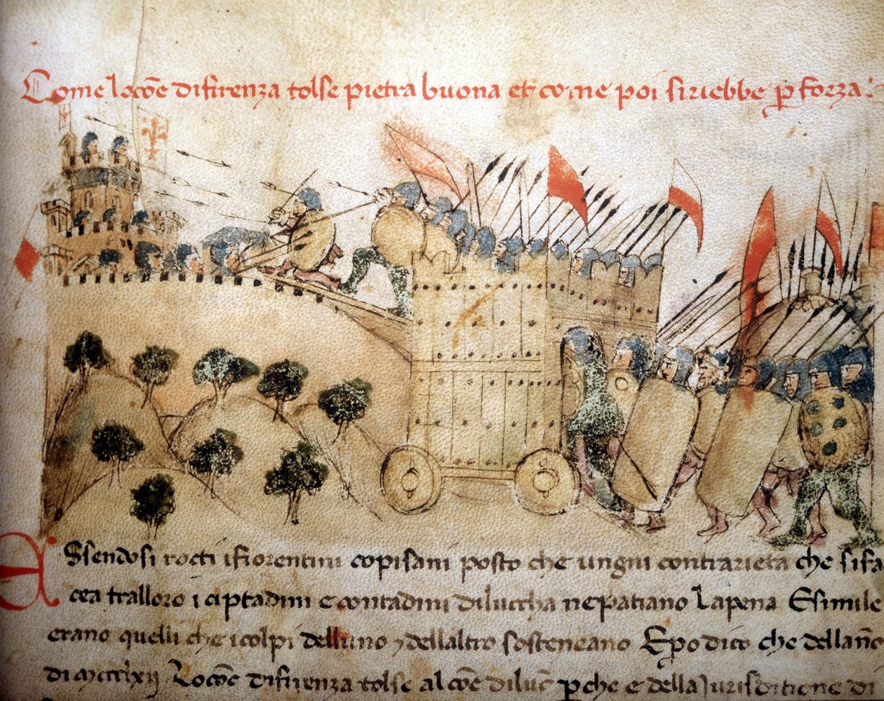 Město Florencie dobylo Pietrabuonu, kterou později obsadili obyvatelé Luccy – v „Croniche del Sercambi“, kolem roku 1400. Národní archiv, Lucca. od Unknown artist