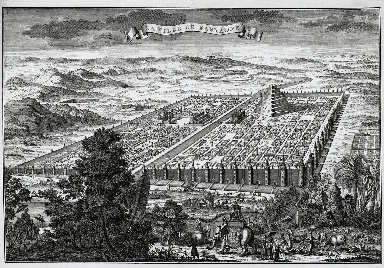 Babylonské městské hradby obklopující visuté zahrady a babylonskou věž - od Unknown artist