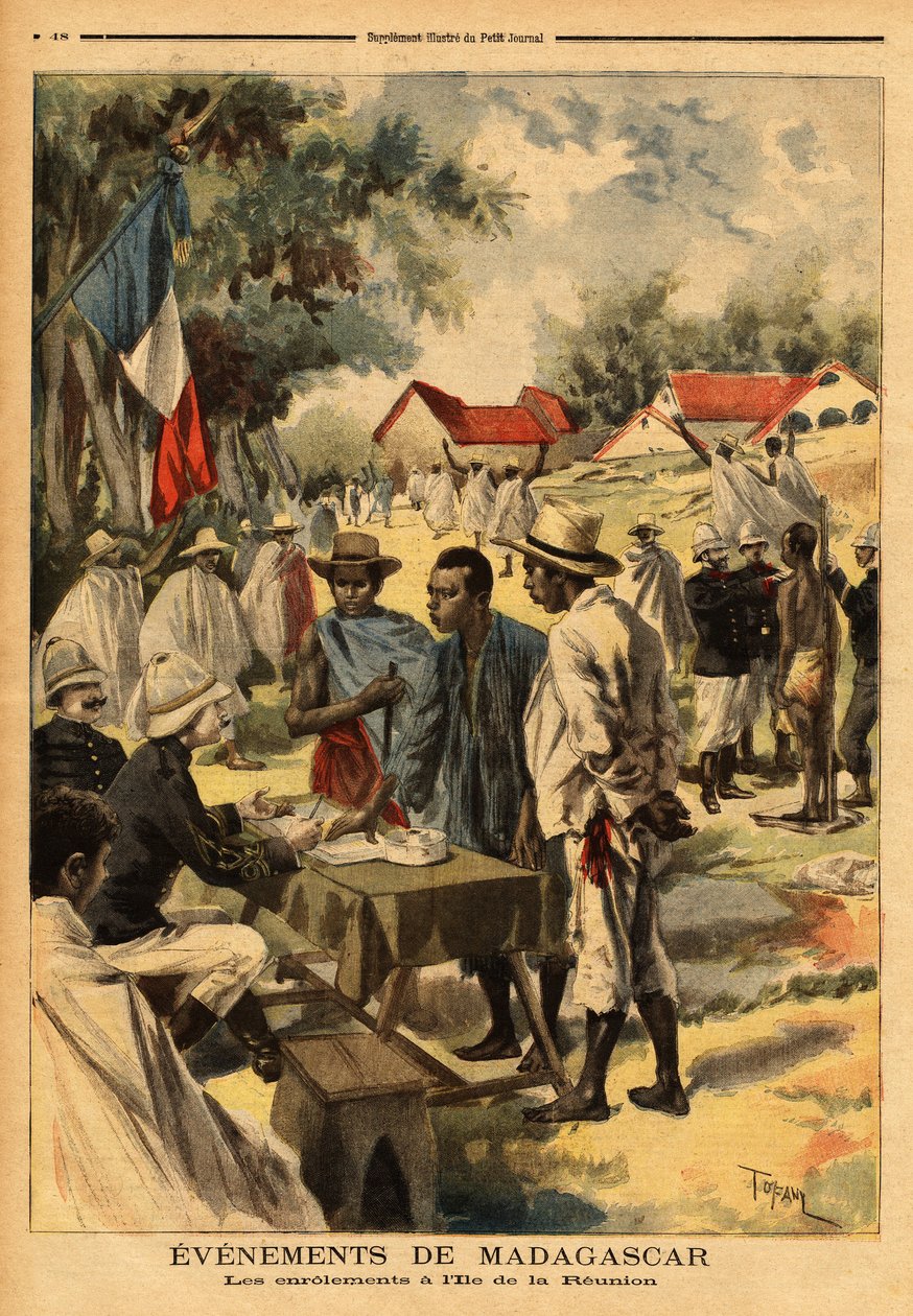 Cívky na ostrově Réunion; poprvé od svého vzniku byl uplatněn zákon z roku 1889, který postavil obyvatele kolonií na roveň z vojenského hlediska s branci metropole, aby posílil jednotky, které by bojovaly od Unknown artist